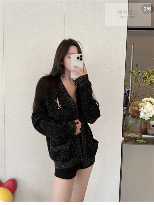 Saint Laurent 생로랑 YSL 로고 V넥 니트 가디건 의류 3번 이미지