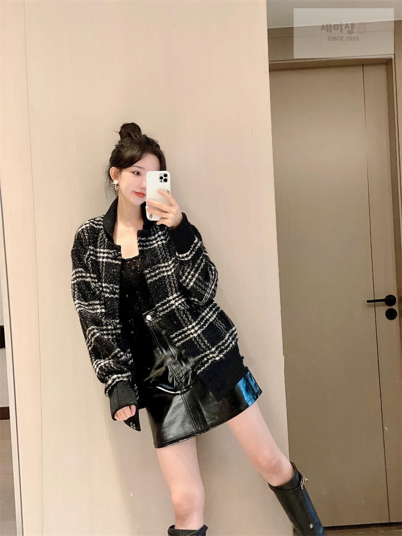 C H A N E L 샤넬 숄카라 체크 버튼 울 트위드 자켓 의류 3번 이미지