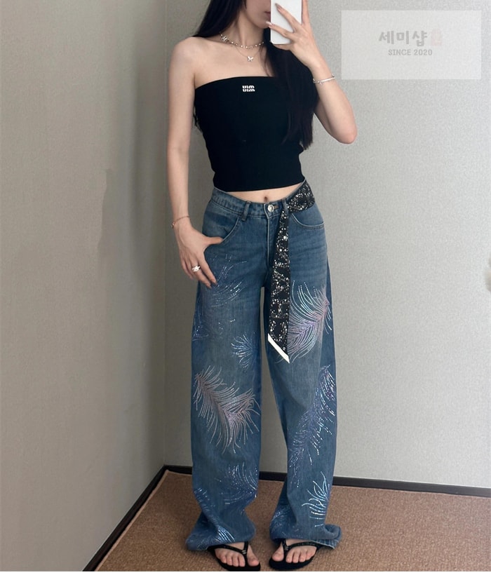 C H A N E L 샤넬 25SS 시폰 케이프 페더 모티프 자수 데님 진 의류 11번 이미지
