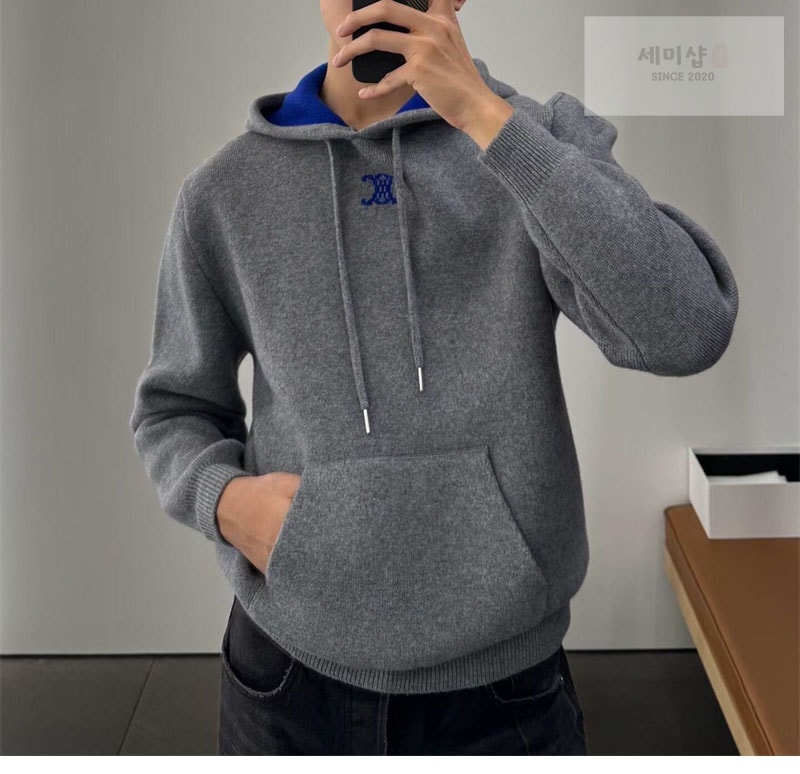 셀린느 셀린느 로고 아플리케 리브드 울 캐시미어 후디 의류 2번 이미지