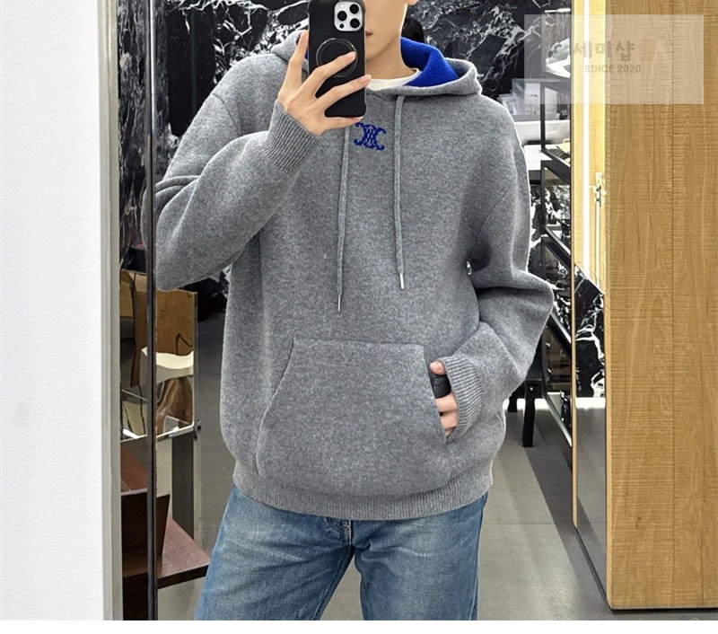 셀린느 셀린느 로고 아플리케 리브드 울 캐시미어 후디 의류 6번 이미지