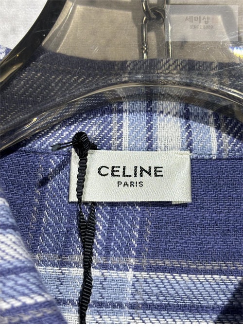 C E L I N E 셀린느 체크 캐주얼 견장 롱 셔츠 남방 블루 의류 16번 이미지