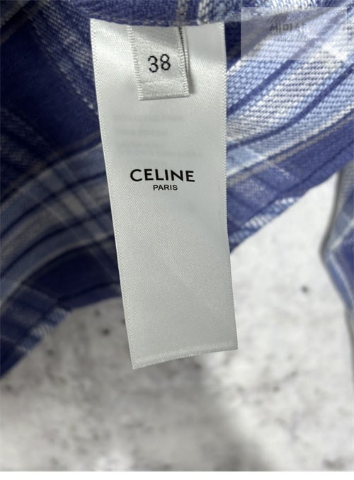 C E L I N E 셀린느 체크 캐주얼 견장 롱 셔츠 남방 블루 의류 17번 이미지