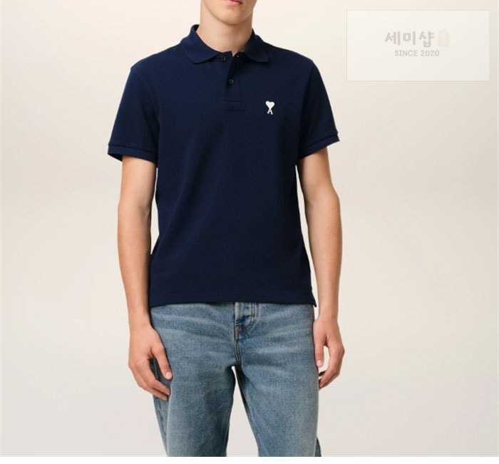 A M I 아미 드 꾀흐 화이트 하트 반소매 폴로 셔츠 브라운 의류 1번 이미지