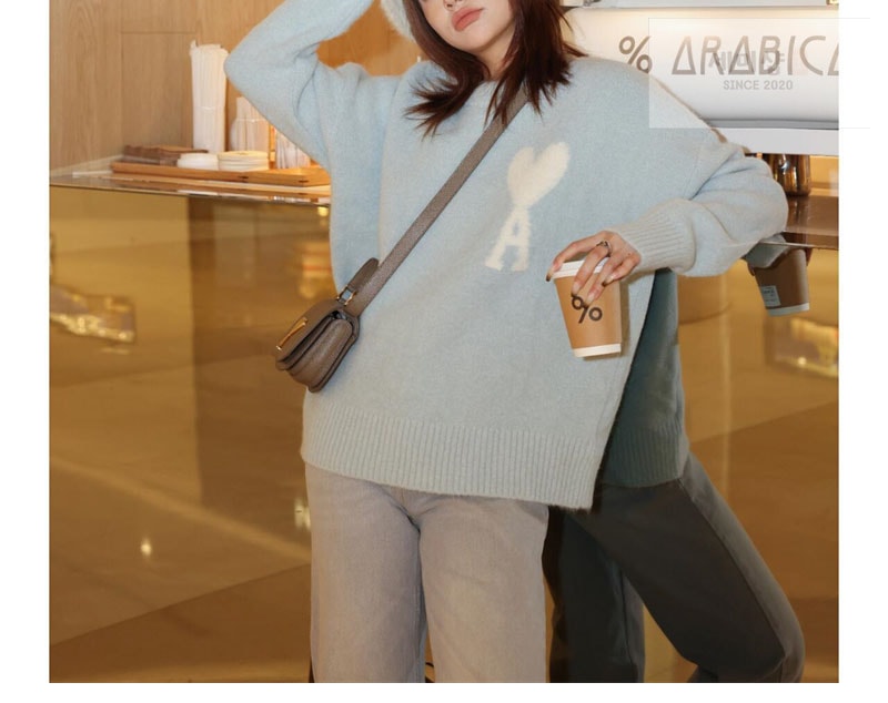 A M I 아미 빅 하트 로고 펠트 메리노 울 스웨터 그레이 의류 6번 이미지