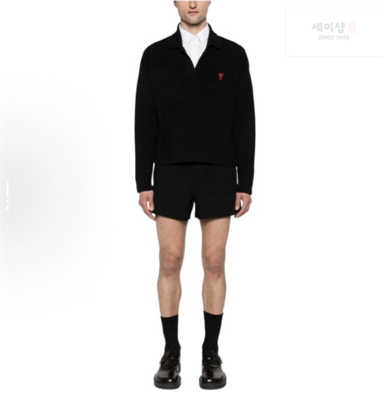 A M I 아미 하트로고 오픈카라 폴로 니트 블랙 의류 24번 이미지