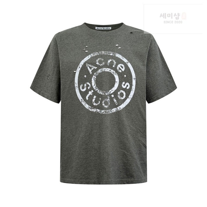 Acne Studios 아크네 버튼 로고 프린트 디스트레스 반팔 티셔츠 블랙 의류 21번 이미지