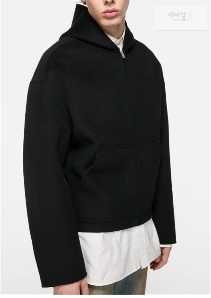 Acne Studios 아크네 브러시드 캐시미어 울 후드 자켓 블랙 의류 21번 이미지