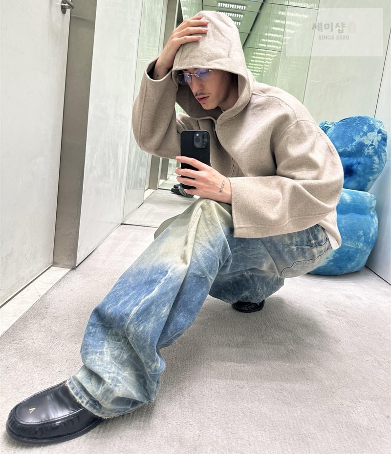 Acne Studios 아크네 브러시드 캐시미어 울 후드 자켓 블랙 의류 5번 이미지