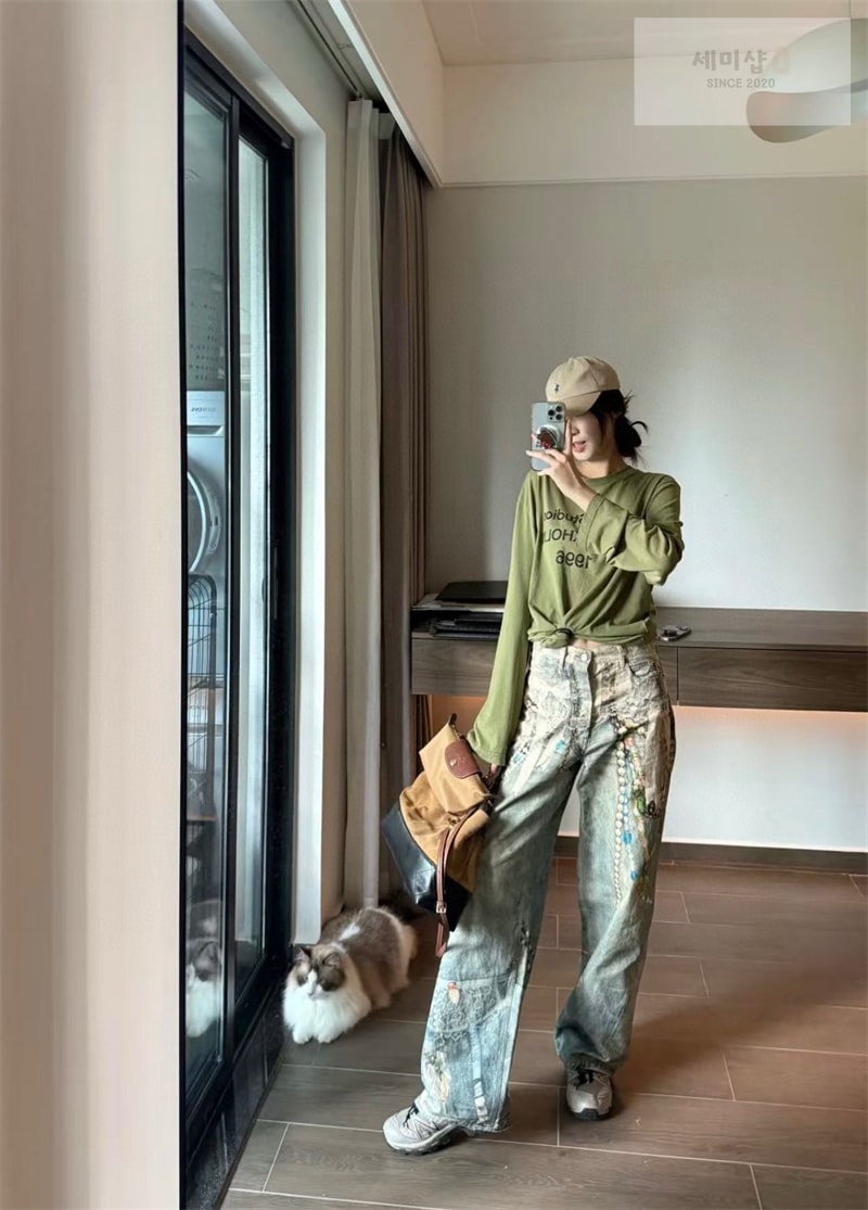 Acne Studios 아크네 스택 벨트 프린트 1981 배기 데님 진 의류 3번 이미지