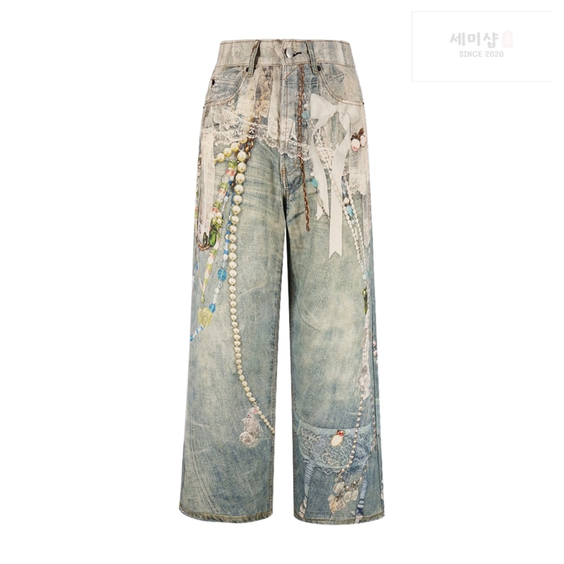 Acne Studios 아크네 스택 벨트 프린트 1981 배기 데님 진 의류 13번 이미지