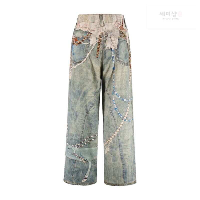 Acne Studios 아크네 스택 벨트 프린트 1981 배기 데님 진 의류 4번 이미지