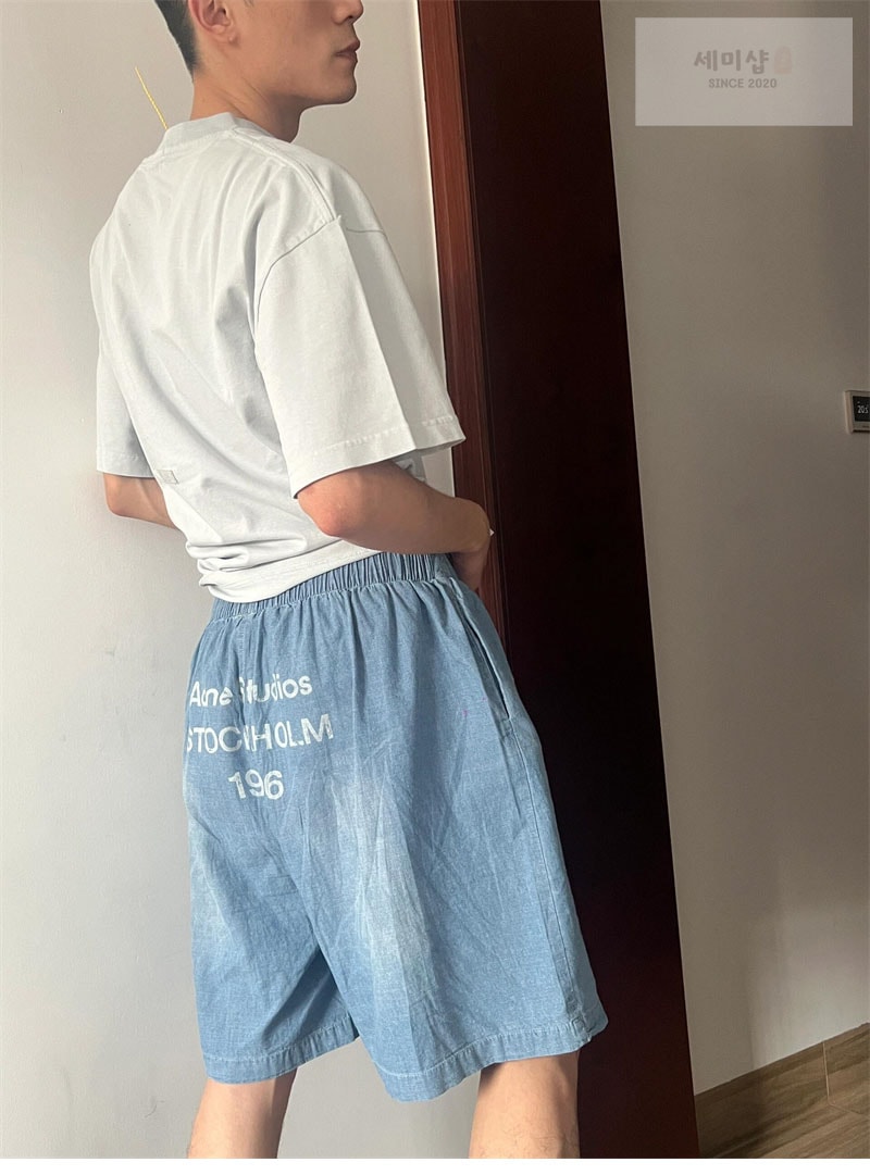 Acne Studios 아크네 워싱 코튼 리넨 밴딩 숏 팬츠 의류 3번 이미지