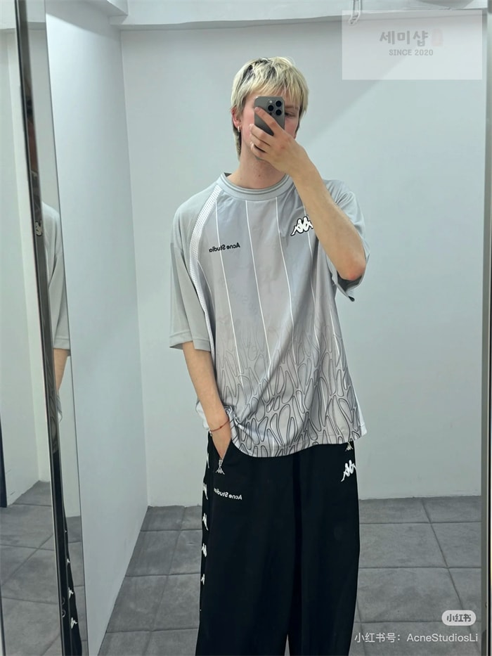 Acne Studios 아크네 x 카파 로고 저지 반팔 티셔츠 그레이 의류 3번 이미지