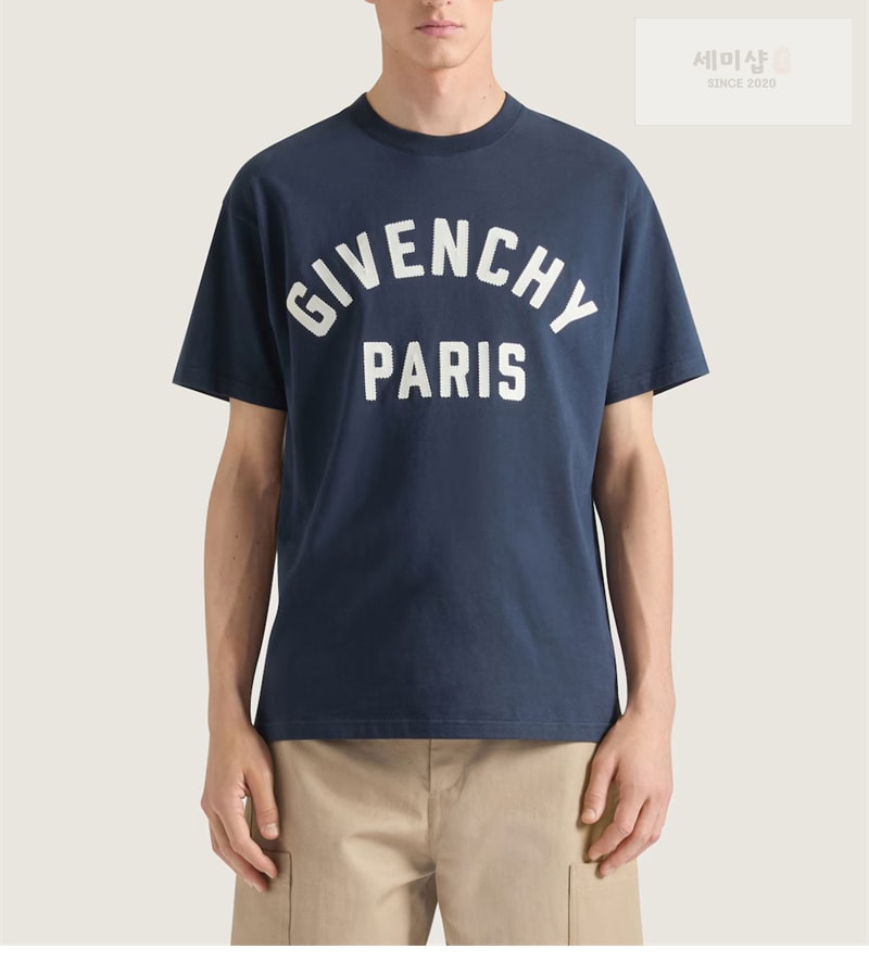 Givenchy 지방시 파리스 로고 반팔 티셔츠 네이비 의류 1번 이미지