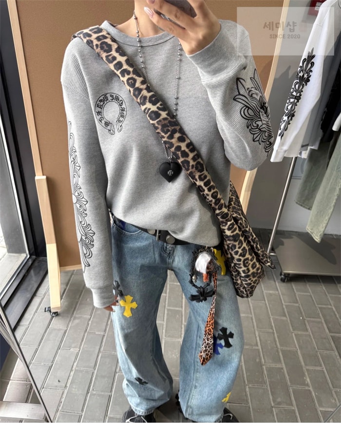 Chrome Hearts 크롬하츠 홀스슈 플로럴 슬리브 와플 써멀 티셔츠 그레이 의류 12번 이미지