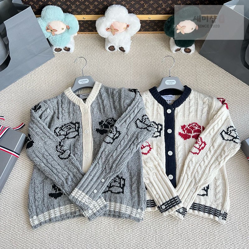 Thom Browne 톰브라운 로즈 인타르시아 케이블 니트 가디건 그레이 의류 1번 이미지
