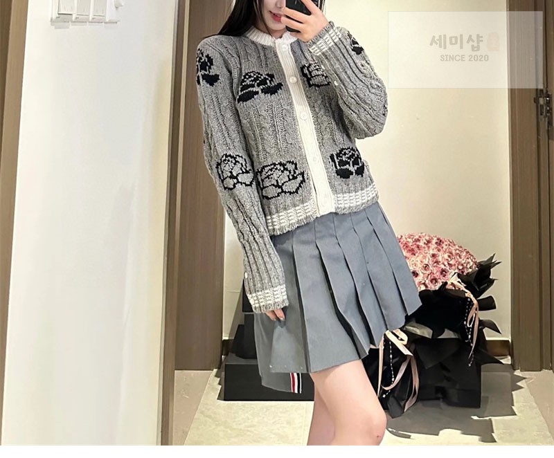 Thom Browne 톰브라운 로즈 인타르시아 케이블 니트 가디건 그레이 의류 3번 이미지