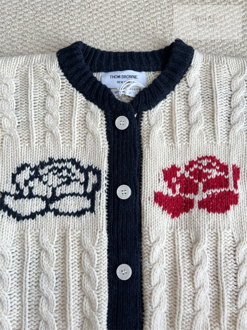 Thom Browne 톰브라운 로즈 인타르시아 케이블 니트 가디건 그레이 의류 18번 이미지