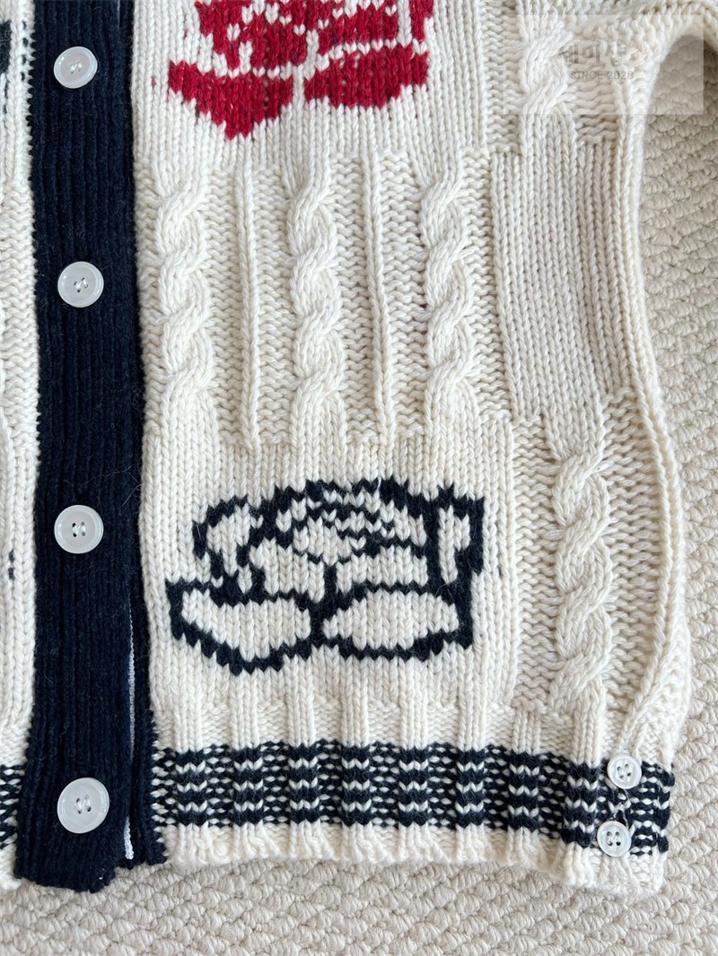 Thom Browne 톰브라운 로즈 인타르시아 케이블 니트 가디건 그레이 의류 19번 이미지
