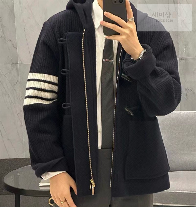 Thom Browne 톰브라운 보일드 울 더플 후드 자켓 네이비 의류 4번 이미지