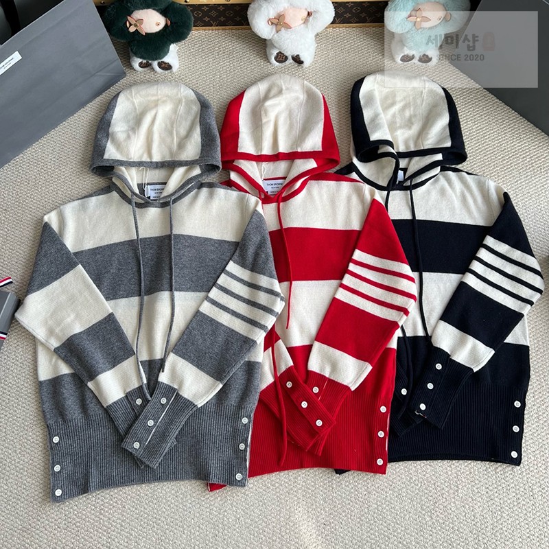 Thom Browne 톰브라운 사선완장 4-Bar 럭비 스트라이프 니트 후디 네이비 의류 1번 이미지
