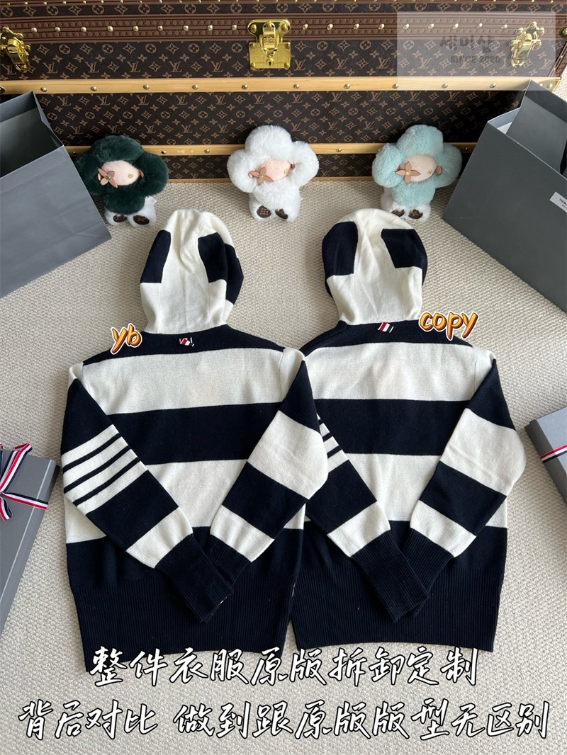 Thom Browne 톰브라운 사선완장 4-Bar 럭비 스트라이프 니트 후디 네이비 의류 8번 이미지