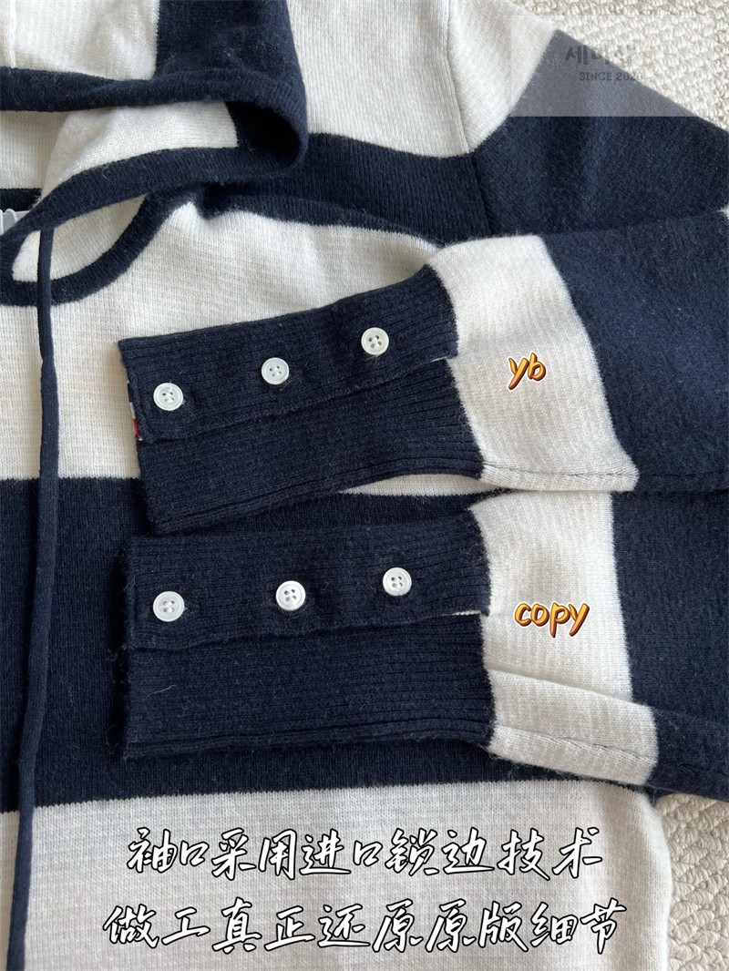 Thom Browne 톰브라운 사선완장 4-Bar 럭비 스트라이프 니트 후디 네이비 의류 11번 이미지