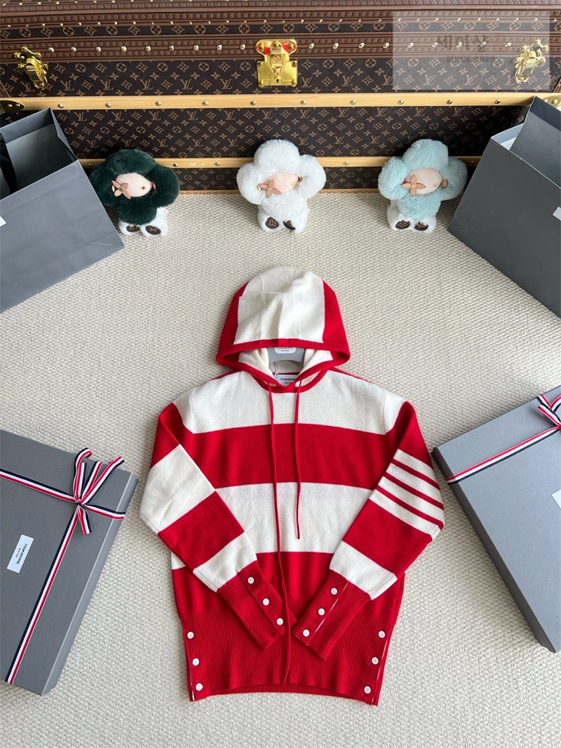 Thom Browne 톰브라운 사선완장 4-Bar 럭비 스트라이프 니트 후디 네이비 의류 15번 이미지