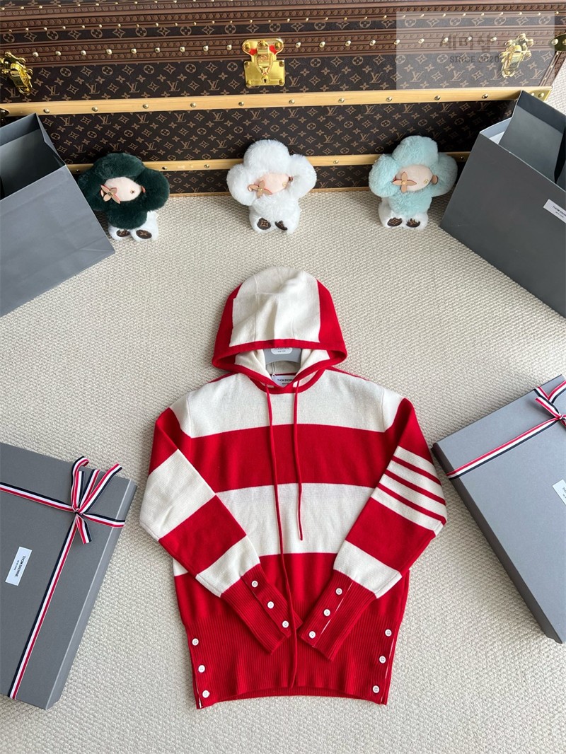 Thom Browne 톰브라운 사선완장 4-Bar 럭비 스트라이프 니트 후디 네이비 의류 16번 이미지