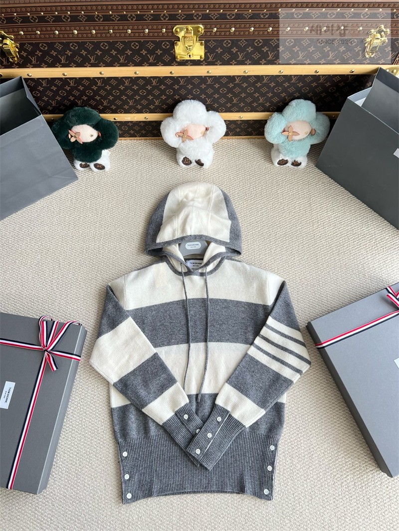 Thom Browne 톰브라운 사선완장 4-Bar 럭비 스트라이프 니트 후디 네이비 의류 24번 이미지