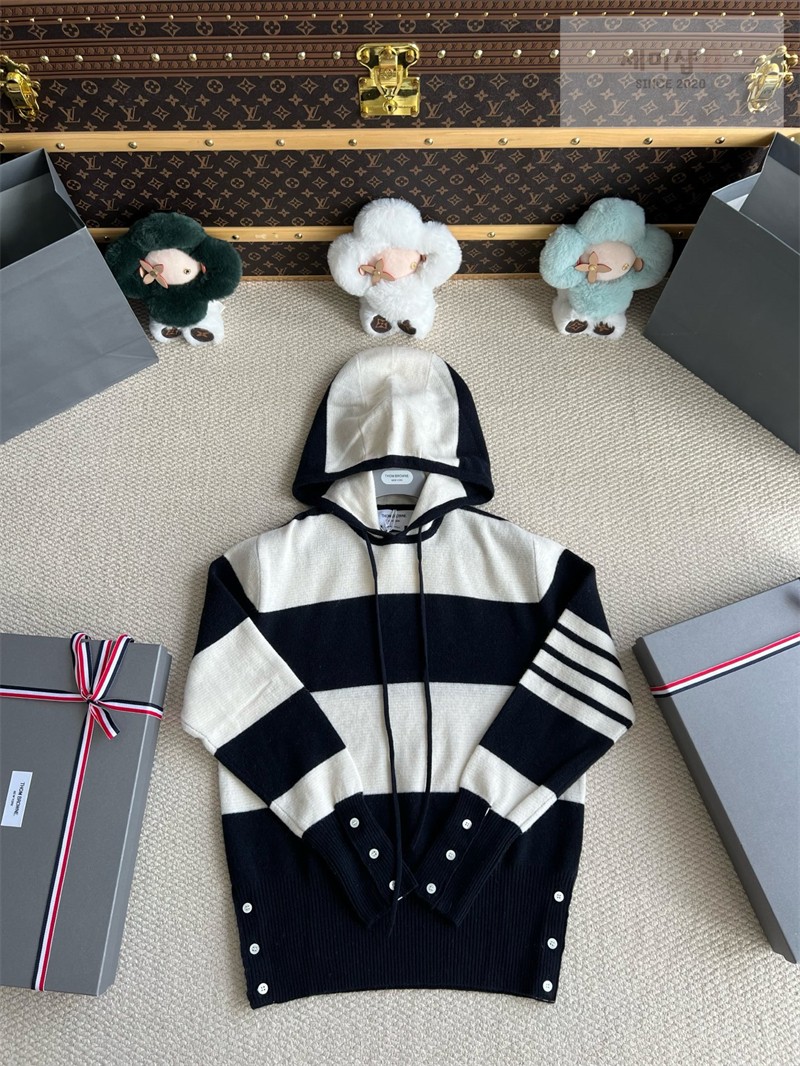 Thom Browne 톰브라운 사선완장 4-Bar 럭비 스트라이프 니트 후디 네이비 의류 33번 이미지