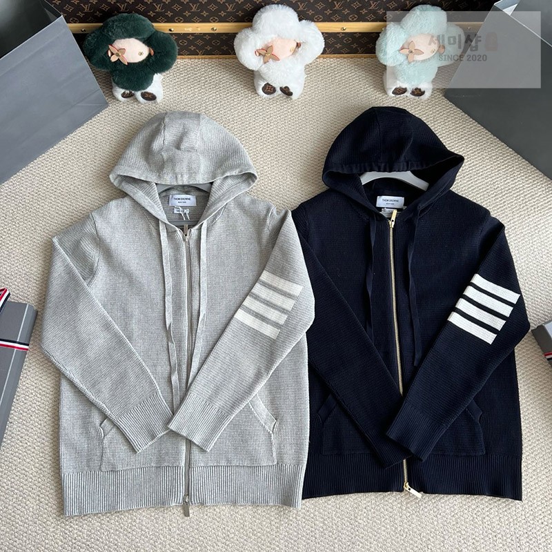 Thom Browne 톰브라운 사선완장 4-Bar 리넨 코튼 후드 집업 네이비 의류 1번 이미지