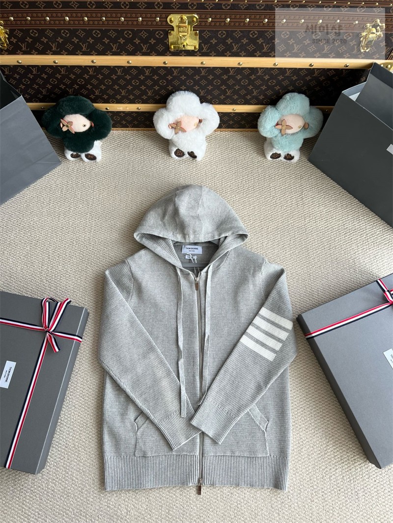 Thom Browne 톰브라운 사선완장 4-Bar 리넨 코튼 후드 집업 네이비 의류 14번 이미지