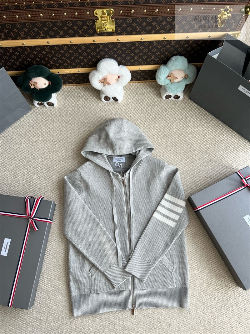 Thom Browne 톰브라운 사선완장 4-Bar 리넨 코튼 후드 집업 네이비 의류 15번 이미지