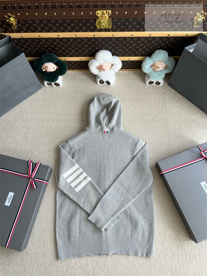 Thom Browne 톰브라운 사선완장 4-Bar 리넨 코튼 후드 집업 네이비 의류 16번 이미지