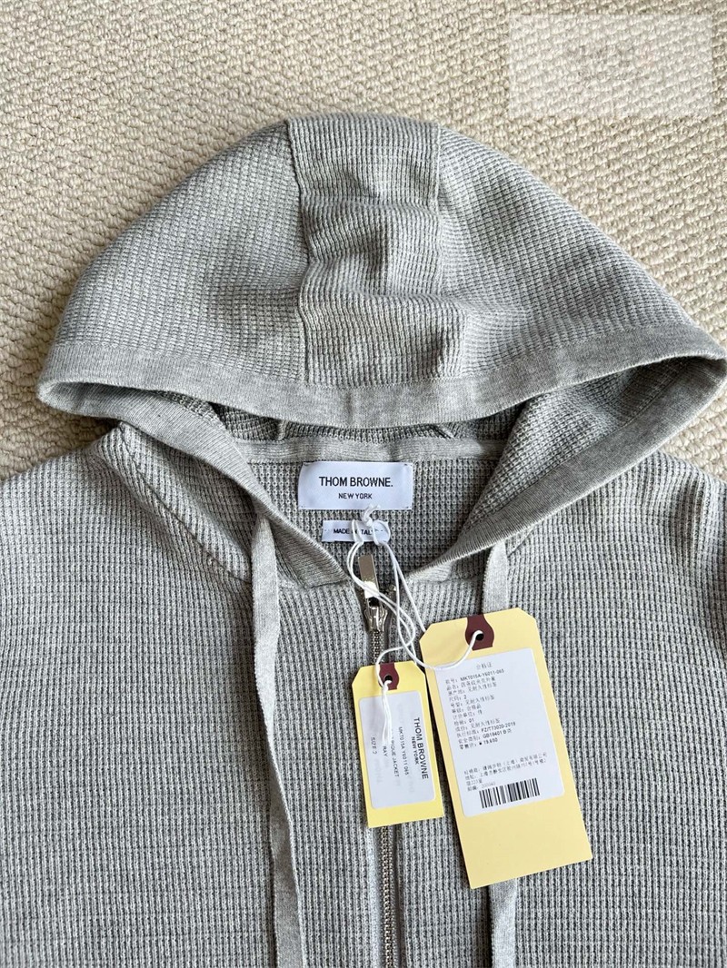 Thom Browne 톰브라운 사선완장 4-Bar 리넨 코튼 후드 집업 네이비 의류 17번 이미지