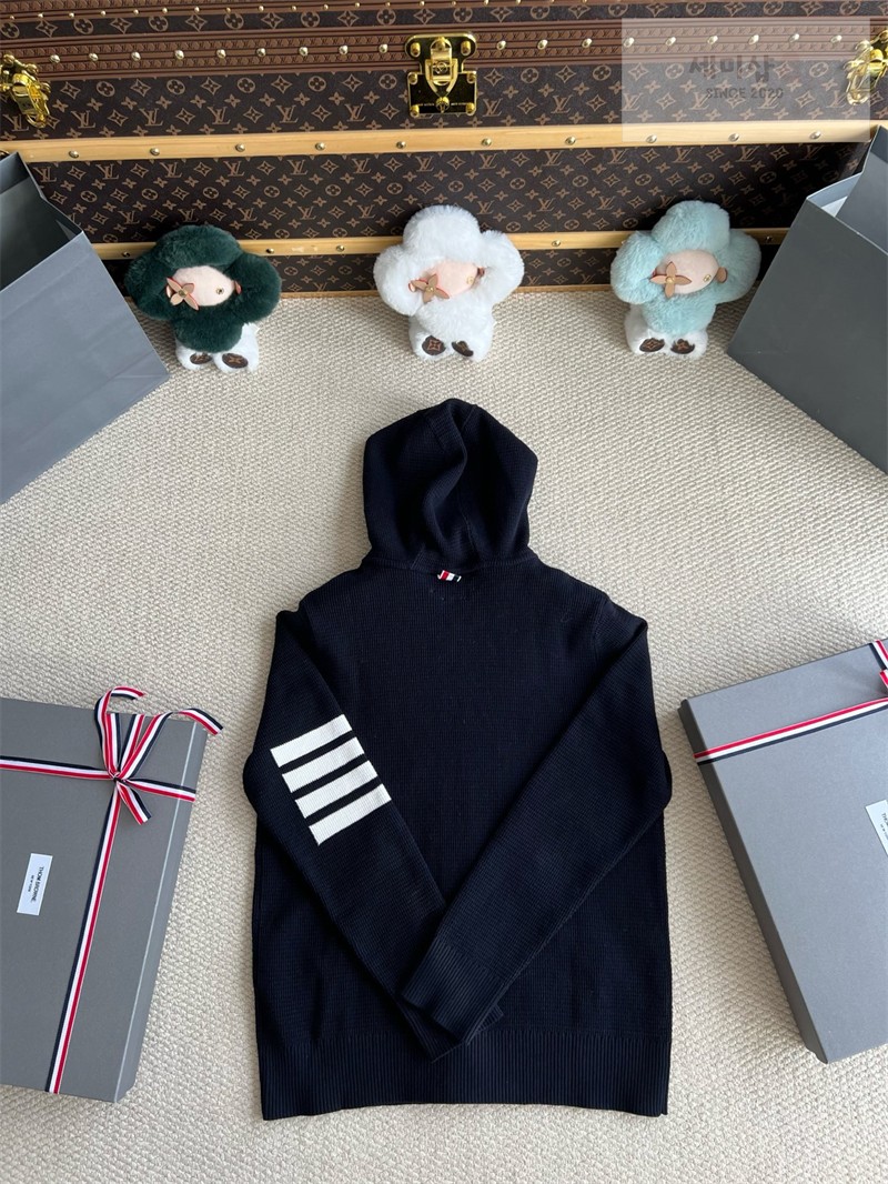 Thom Browne 톰브라운 사선완장 4-Bar 리넨 코튼 후드 집업 네이비 의류 26번 이미지