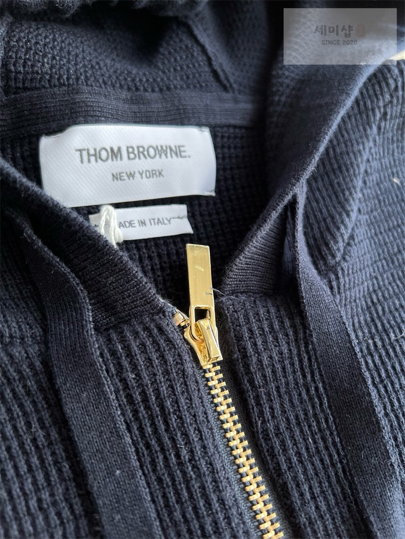 Thom Browne 톰브라운 사선완장 4-Bar 리넨 코튼 후드 집업 네이비 의류 29번 이미지