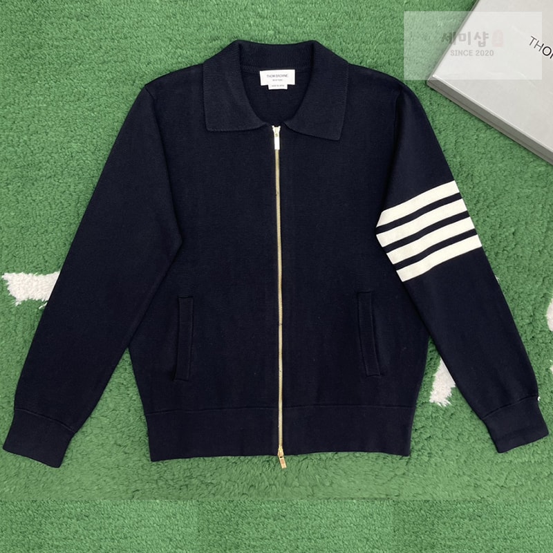 Thom Browne 톰브라운 사선완장 4-Bar 메리노 울 니트 카라 집업 의류 1번 이미지