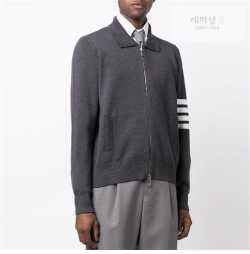 Thom Browne 톰브라운 사선완장 4-Bar 메리노 울 니트 카라 집업 의류 2번 이미지