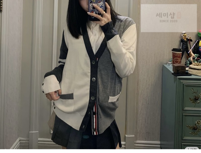 Thom Browne 톰브라운 사선완장 4-Bar 믹스 메리노 울 클래식 가디건 펀 믹스 의류 3번 이미지