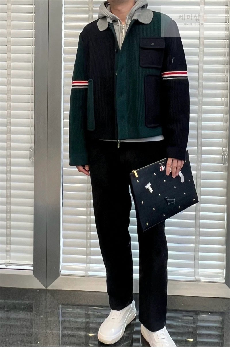 Thom Browne 톰브라운 사선완장 4-Bar 보일 울 워크맨 자켓 그린 의류 4번 이미지