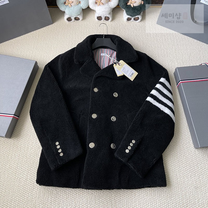 Thom Browne 톰브라운 사선완장 4-Bar 시어링 클래식 피코트 블랙 의류 1번 이미지