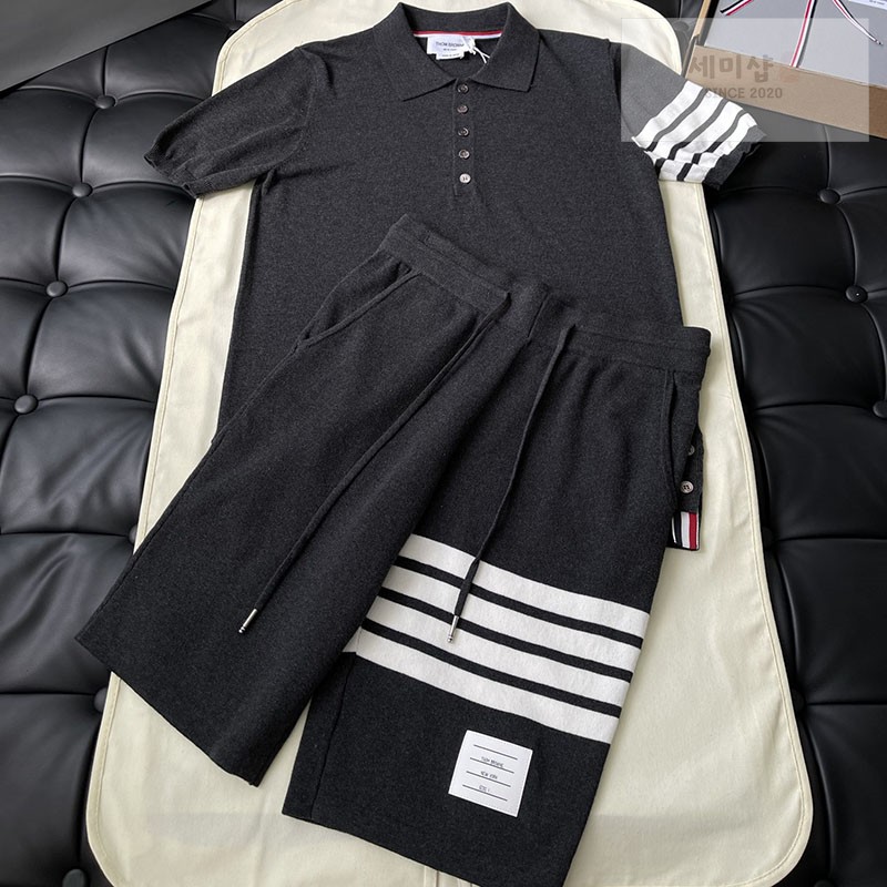 Thom Browne 톰브라운 사선완장 4-Bar 울 저지 폴로 셔츠 & 팬츠 세트 다크 그레이 의류 1번 이미지