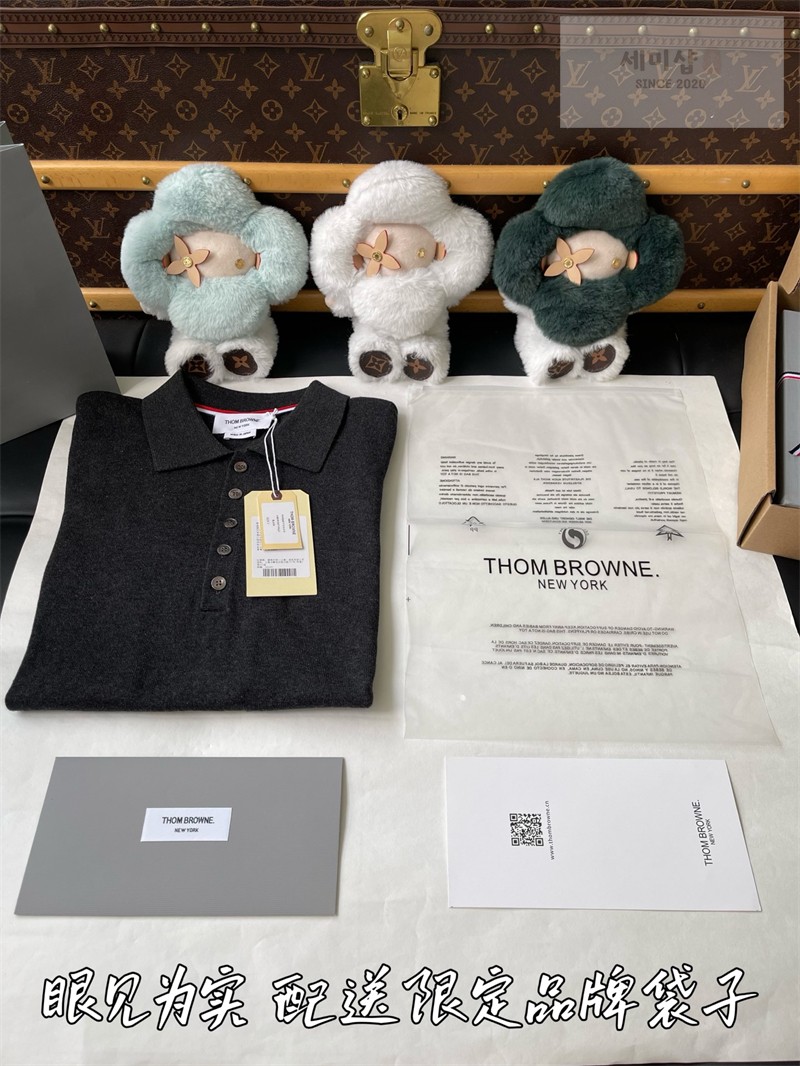 Thom Browne 톰브라운 사선완장 4-Bar 울 저지 폴로 셔츠 & 팬츠 세트 다크 그레이 의류 33번 이미지