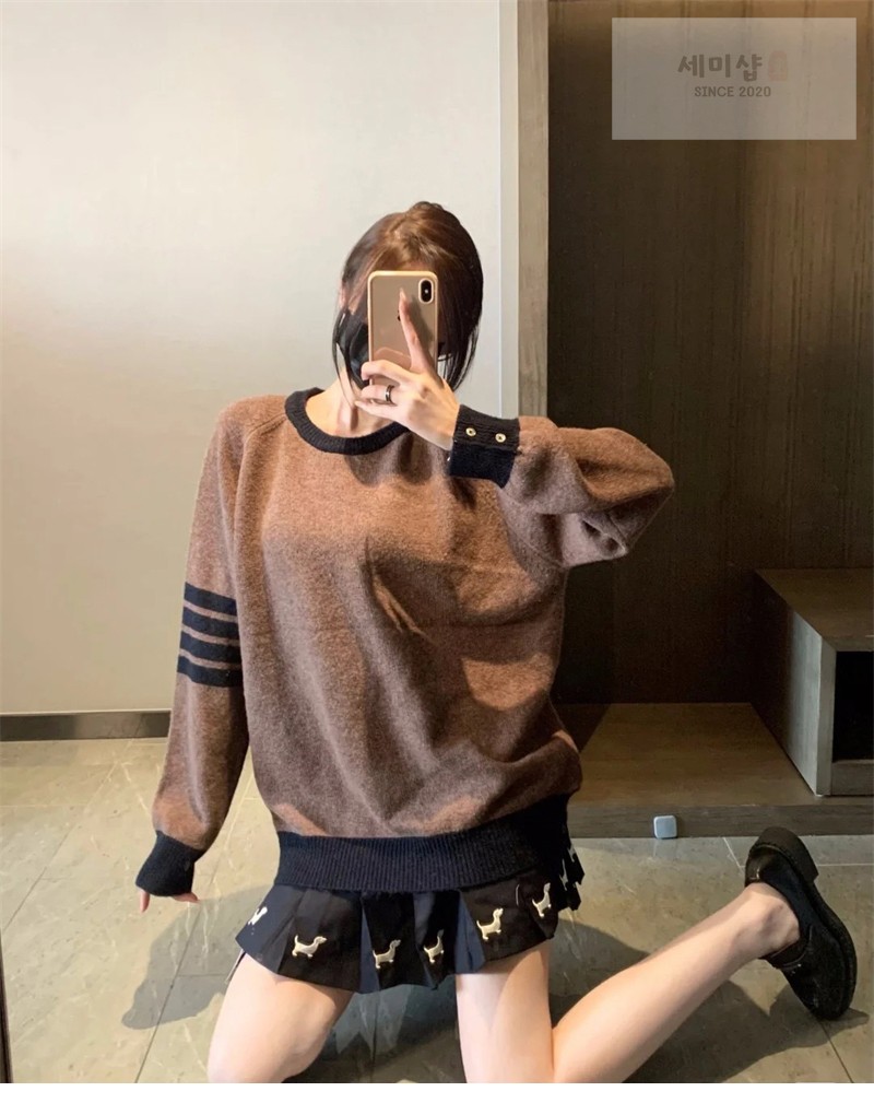 Thom Browne 톰브라운 사선완장 4-Bar 울 크루넥 스웨터 그린 의류 3번 이미지