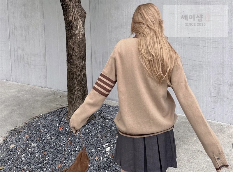 Thom Browne 톰브라운 사선완장 4-Bar 코튼 니트 가디건 브라운 의류 4번 이미지