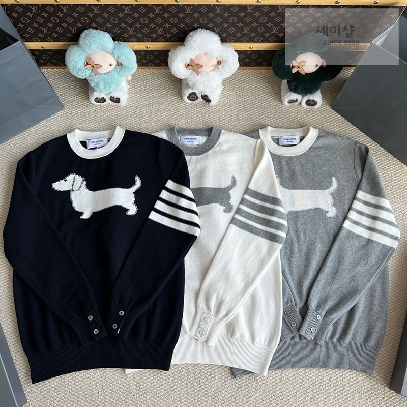 Thom Browne 톰브라운 사선완장 4-Bar 코튼 헥터 풀오버 네이비 의류 1번 이미지