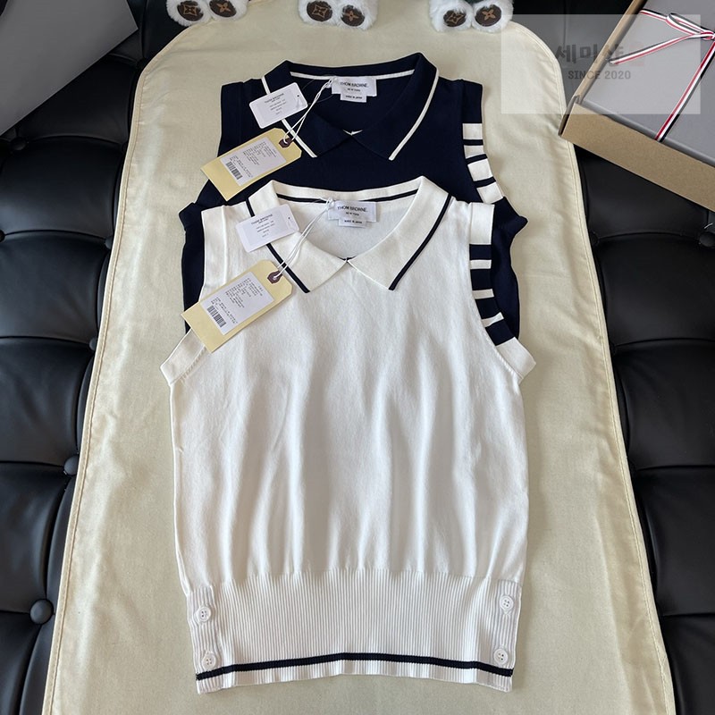 Thom Browne 톰브라운 사선 스트라이프 V넥 니트 베스트 네이비 의류 1번 이미지
